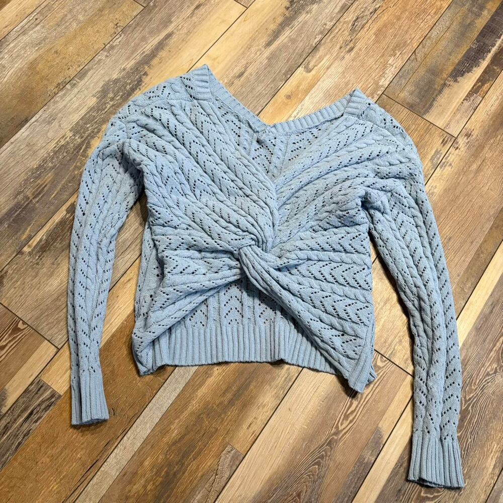 Blue cable knit sweater| Cottage |Y2K knit long sleeve